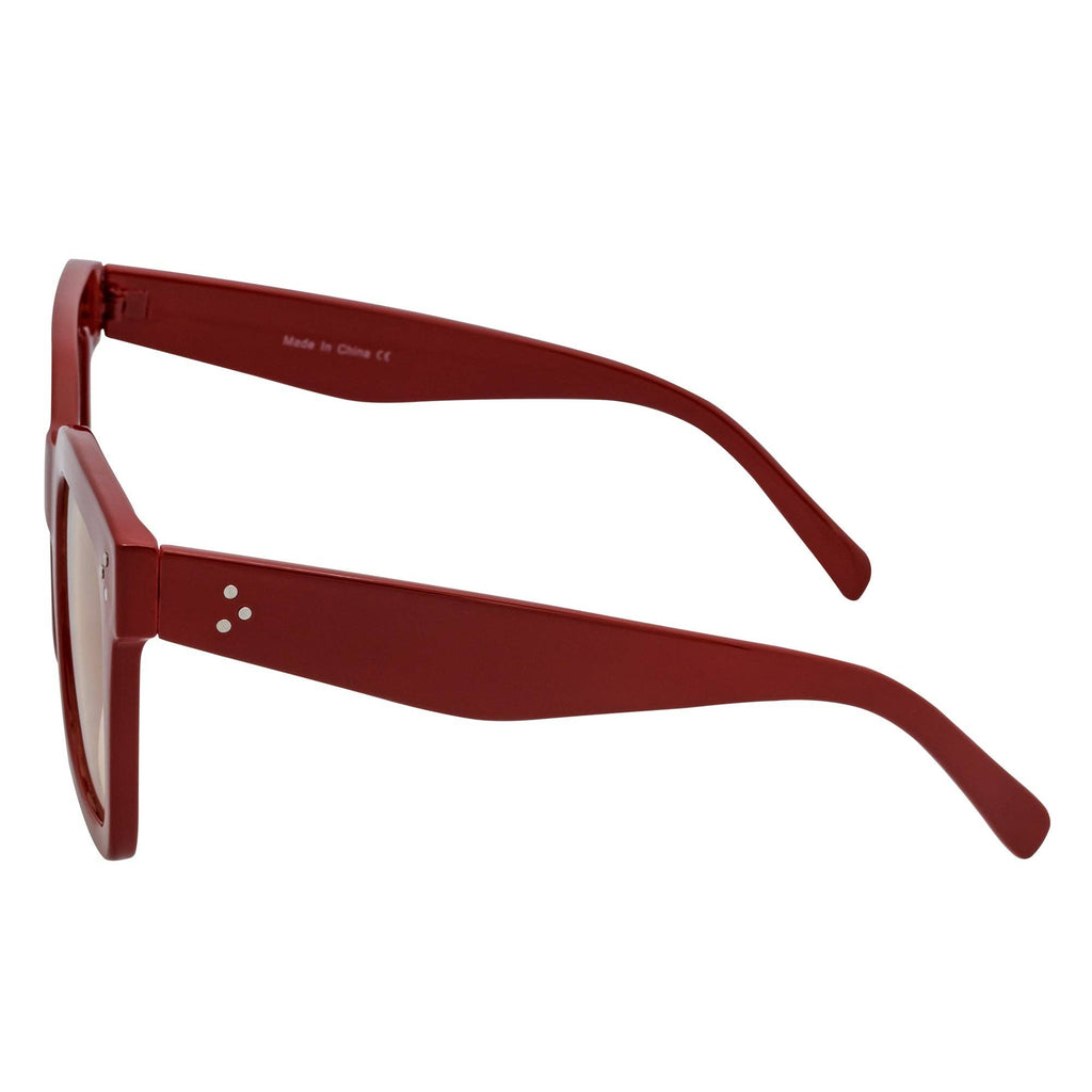 Maroon Light & Tan Oversize Square Horn Rimmed Sunglasses