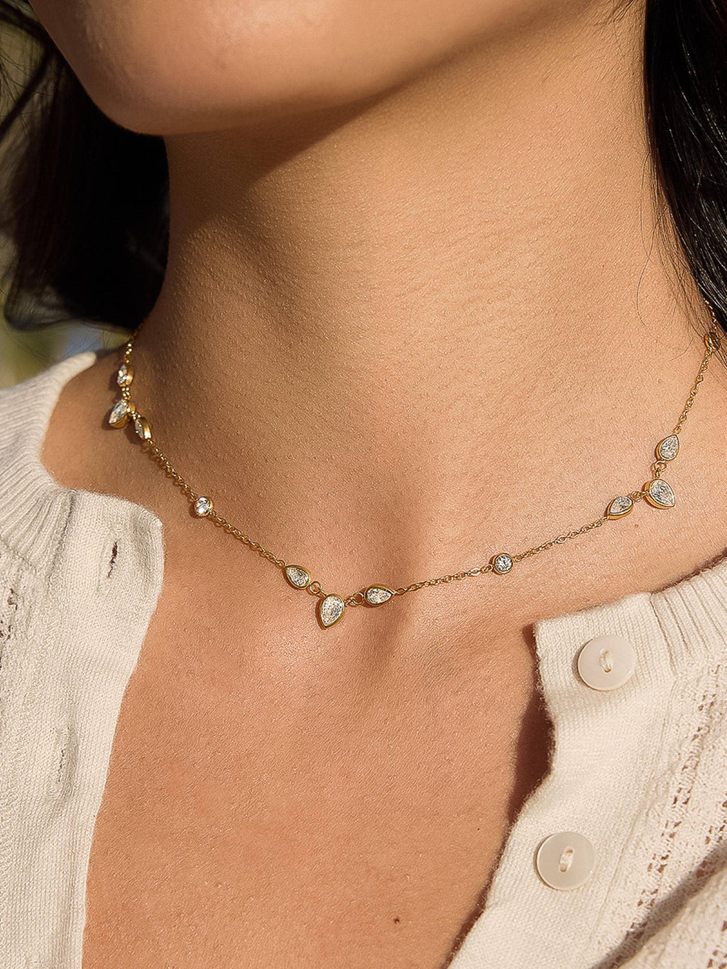 Yellow Gold Elarae 18K Gold Non-Tarnish CZ Teardrop Layered Necklace