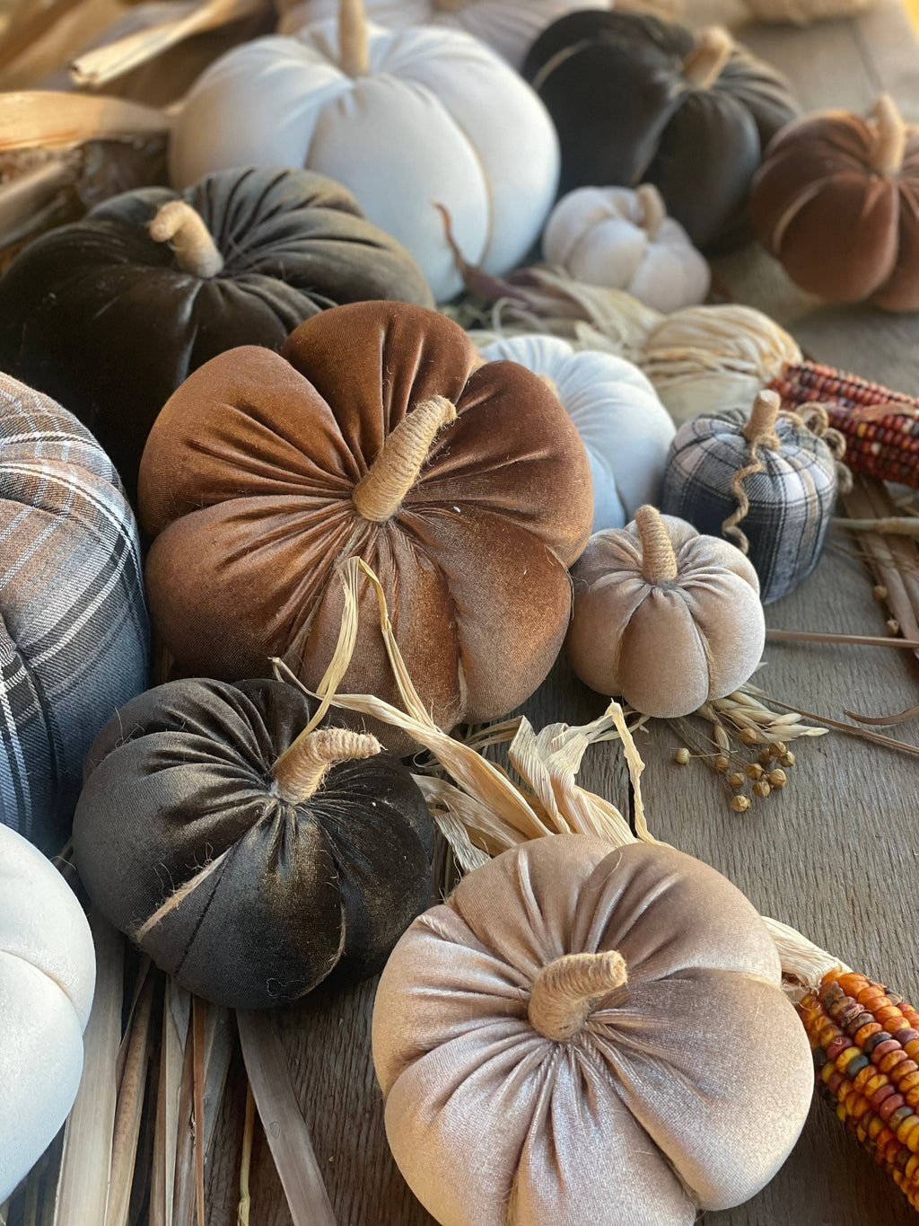 Small Pecan Velvet Fall Pumpkin