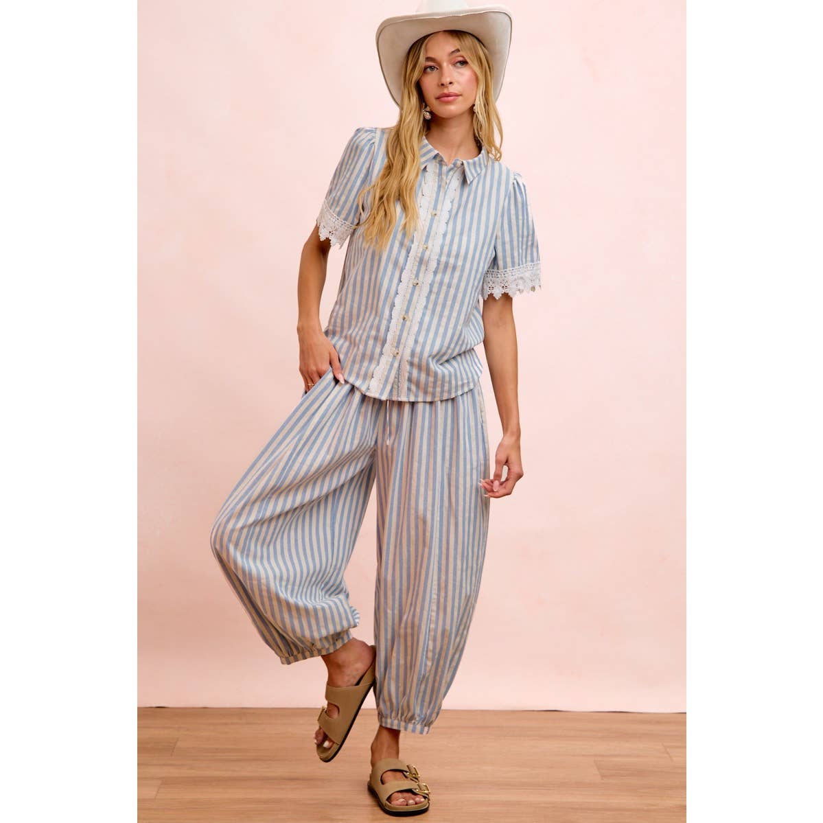 Light Blue Stripes Balloon Pants