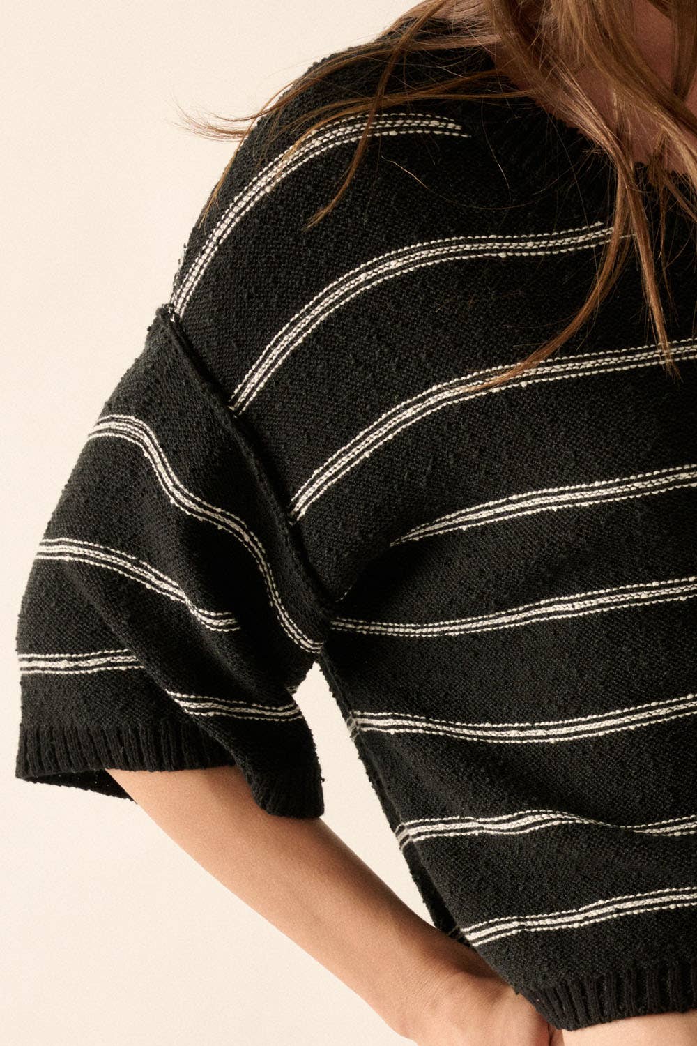 Striped Boat Neck 3/4 Sleeve Sweater