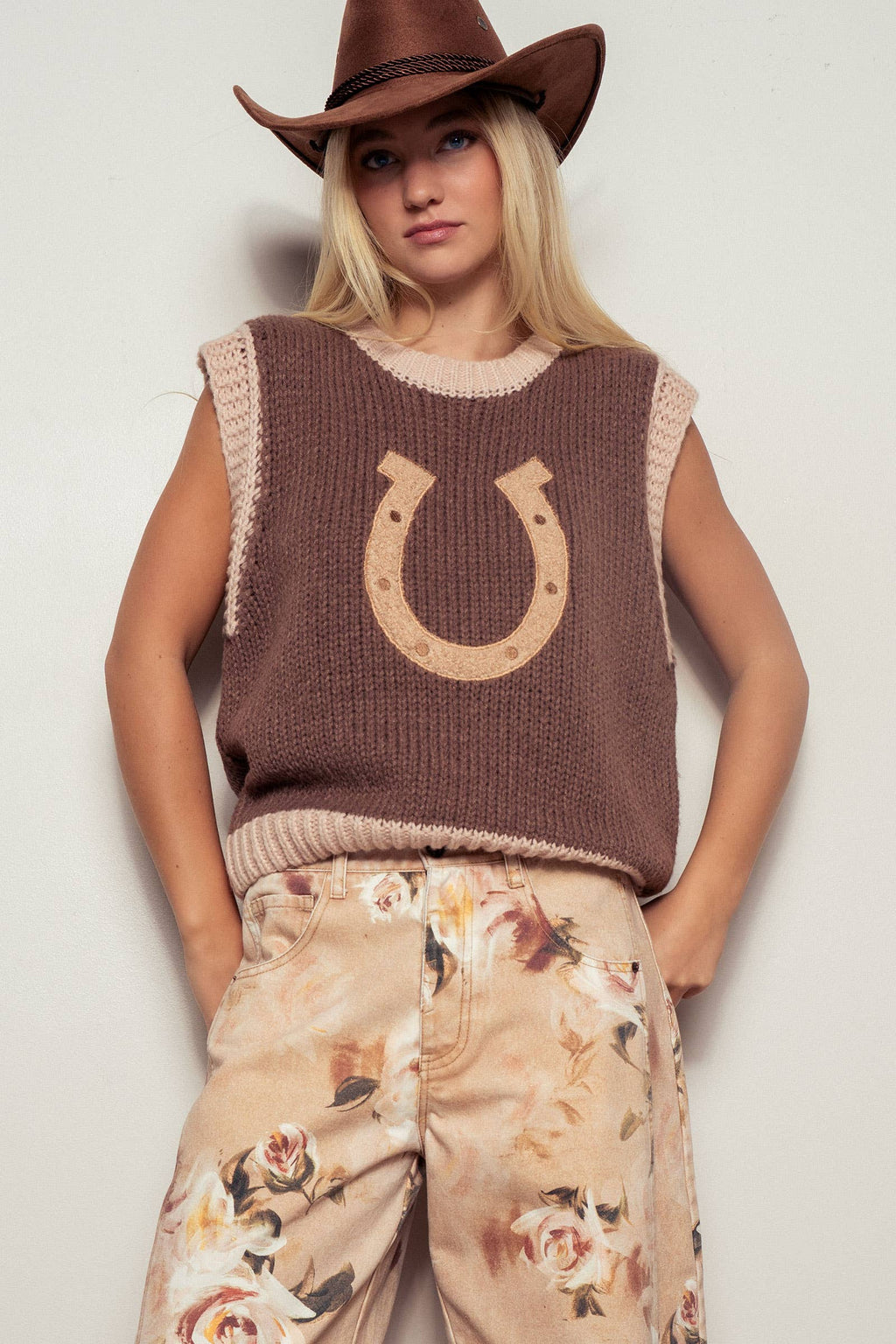 Neutral Western Horseshoe Sweater Vest