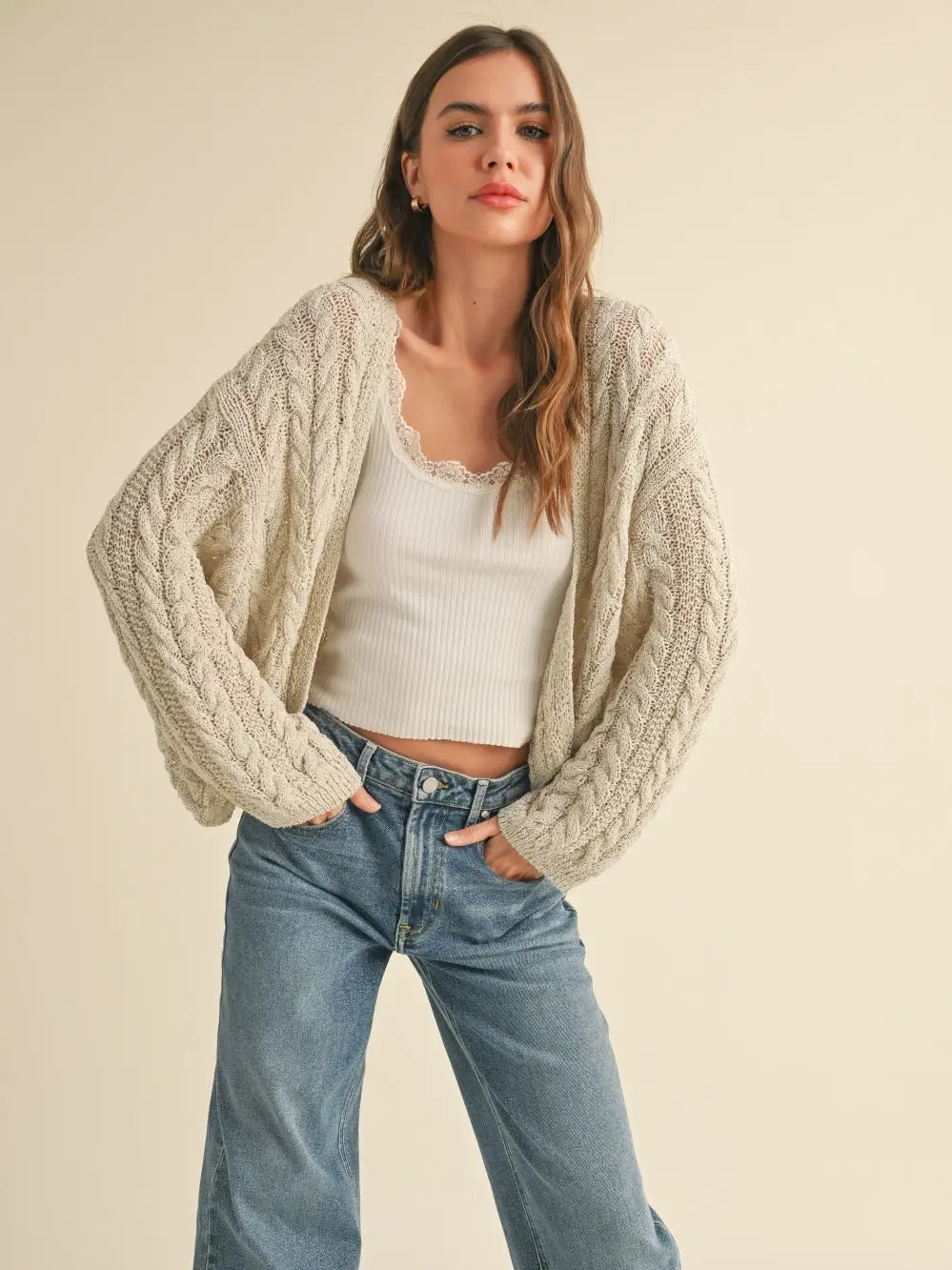 Stone Cable Knitted Cardigan