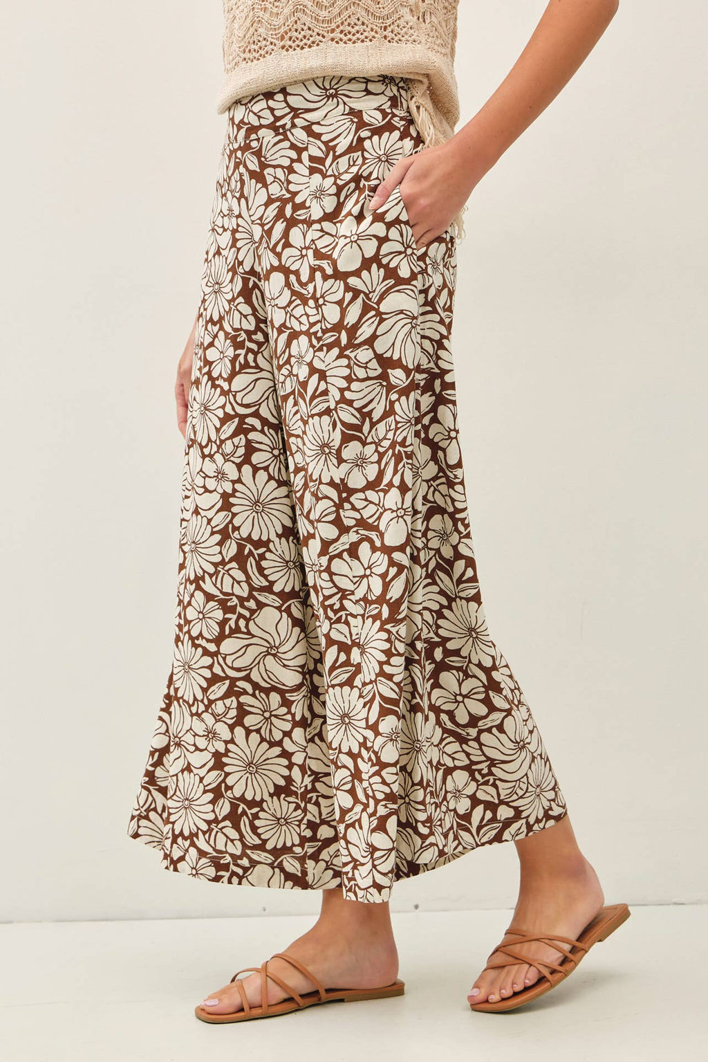 Brown Bloom Wide Leg Pant
