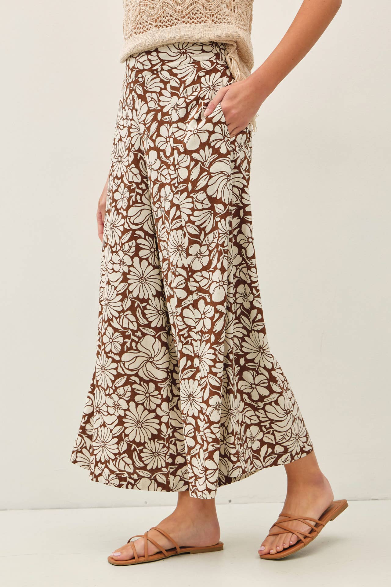 Brown Bloom Wide Leg Pant