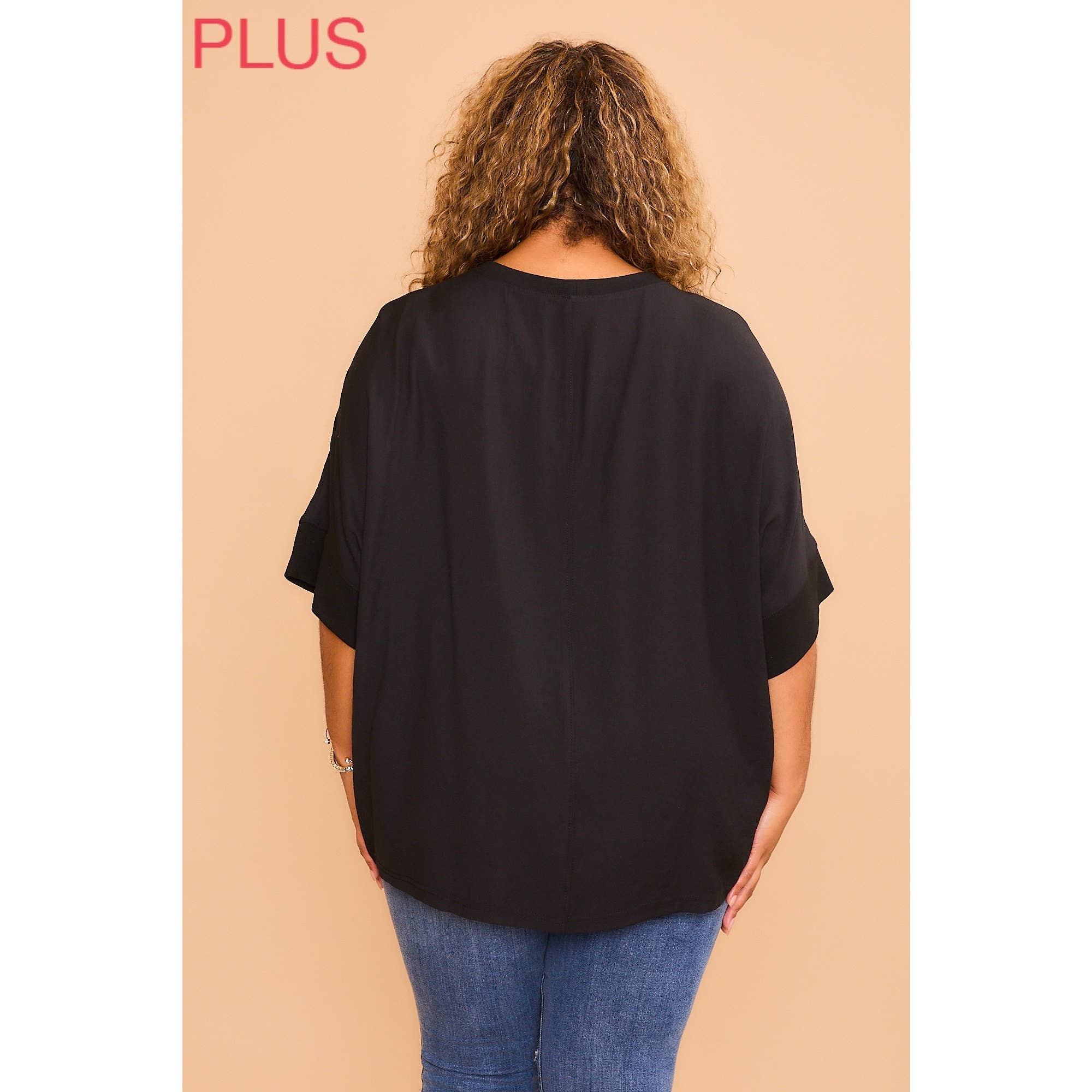 Plus Black Dolman Sleeve Top