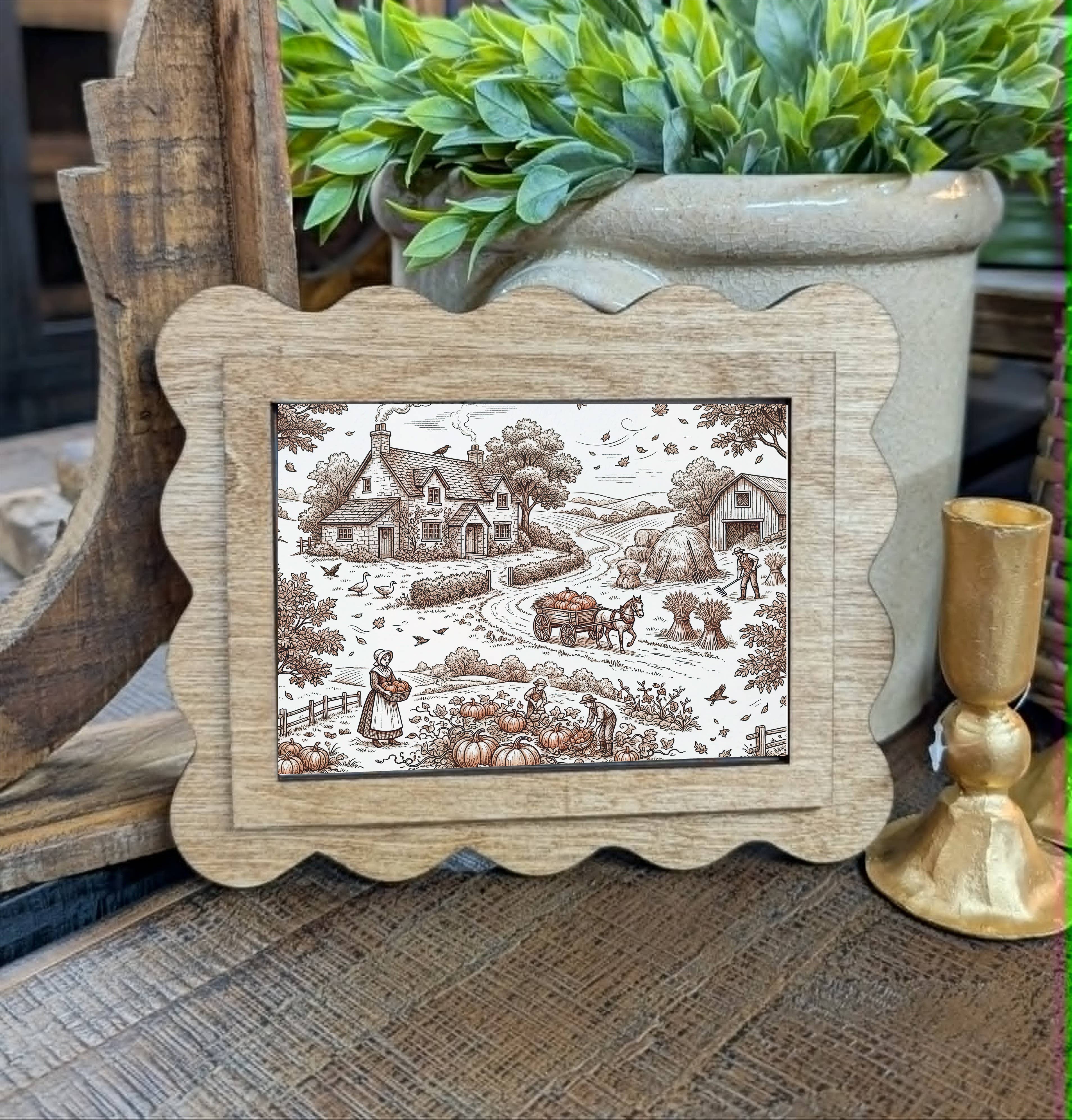 Scallop Pumpkin Toile Framed Canvas Art