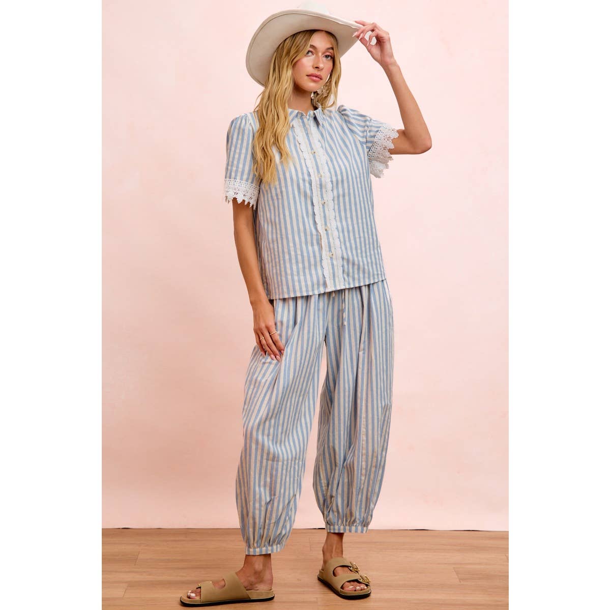 Light Blue Stripes Balloon Pants