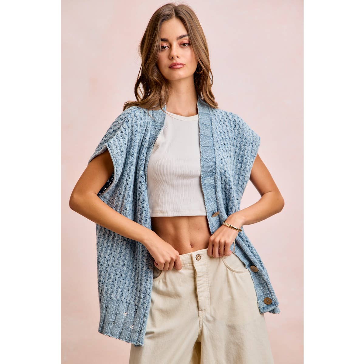 Washed Denim Knit Cardigan