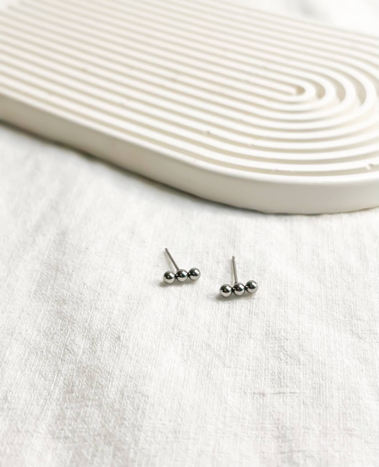 Yellow Gold Three Bead Stud