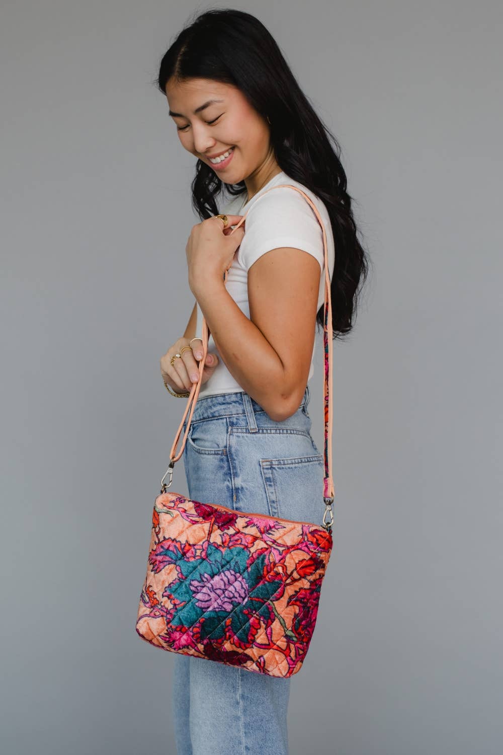 Light Orange & Multicolored Floral Crossbody