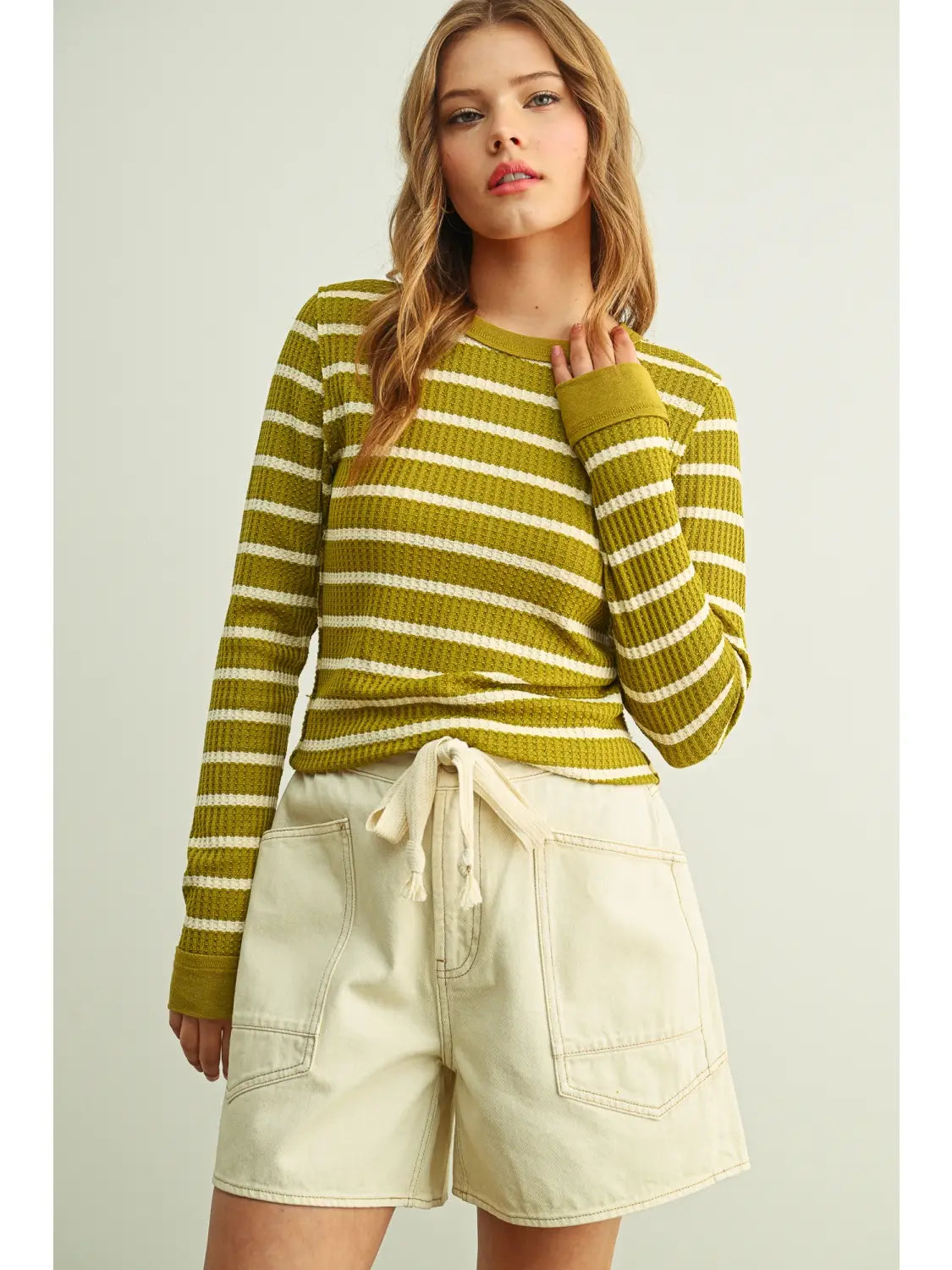Green & Olive Waffle Long Sleeve