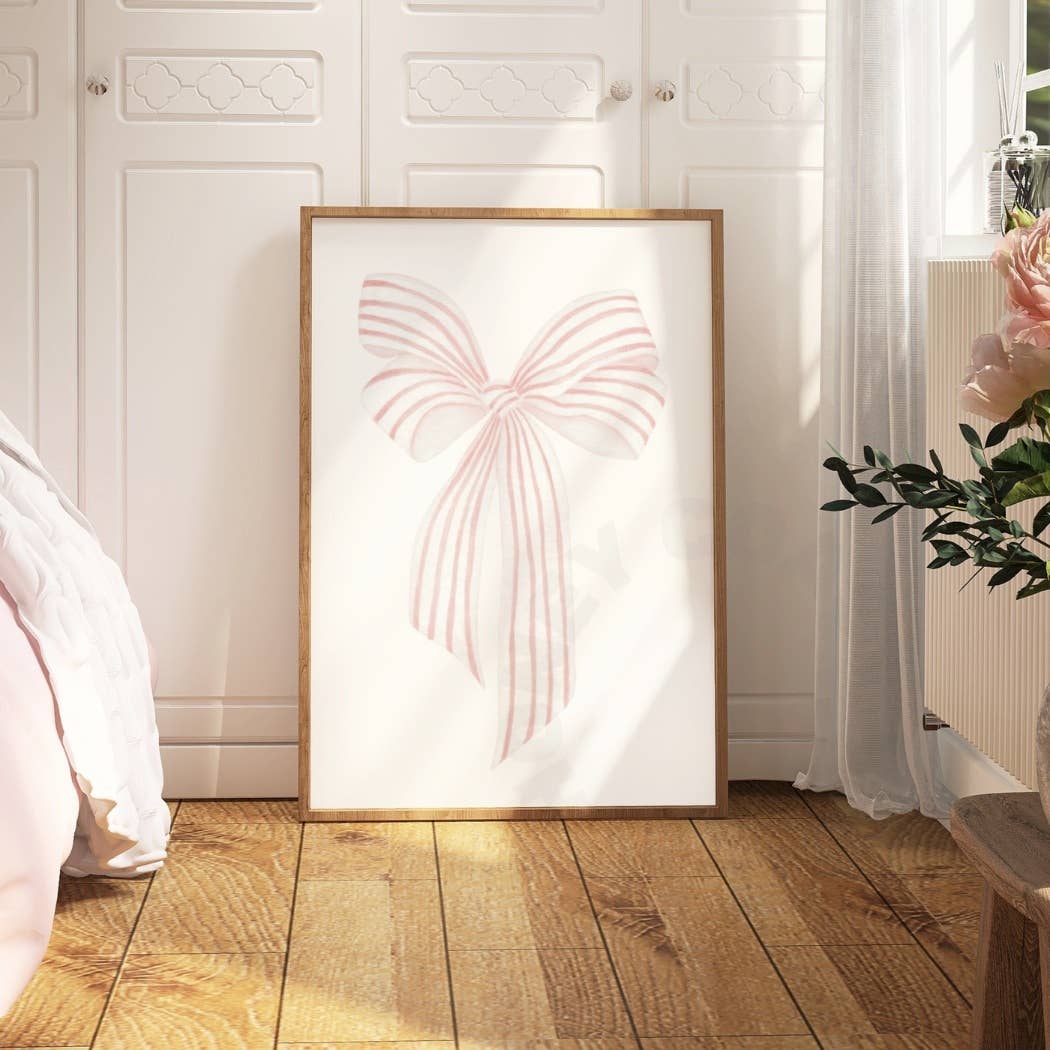 Pink Coastal Grandmother Vintage Hair Bow Poster, Retro Wall Art