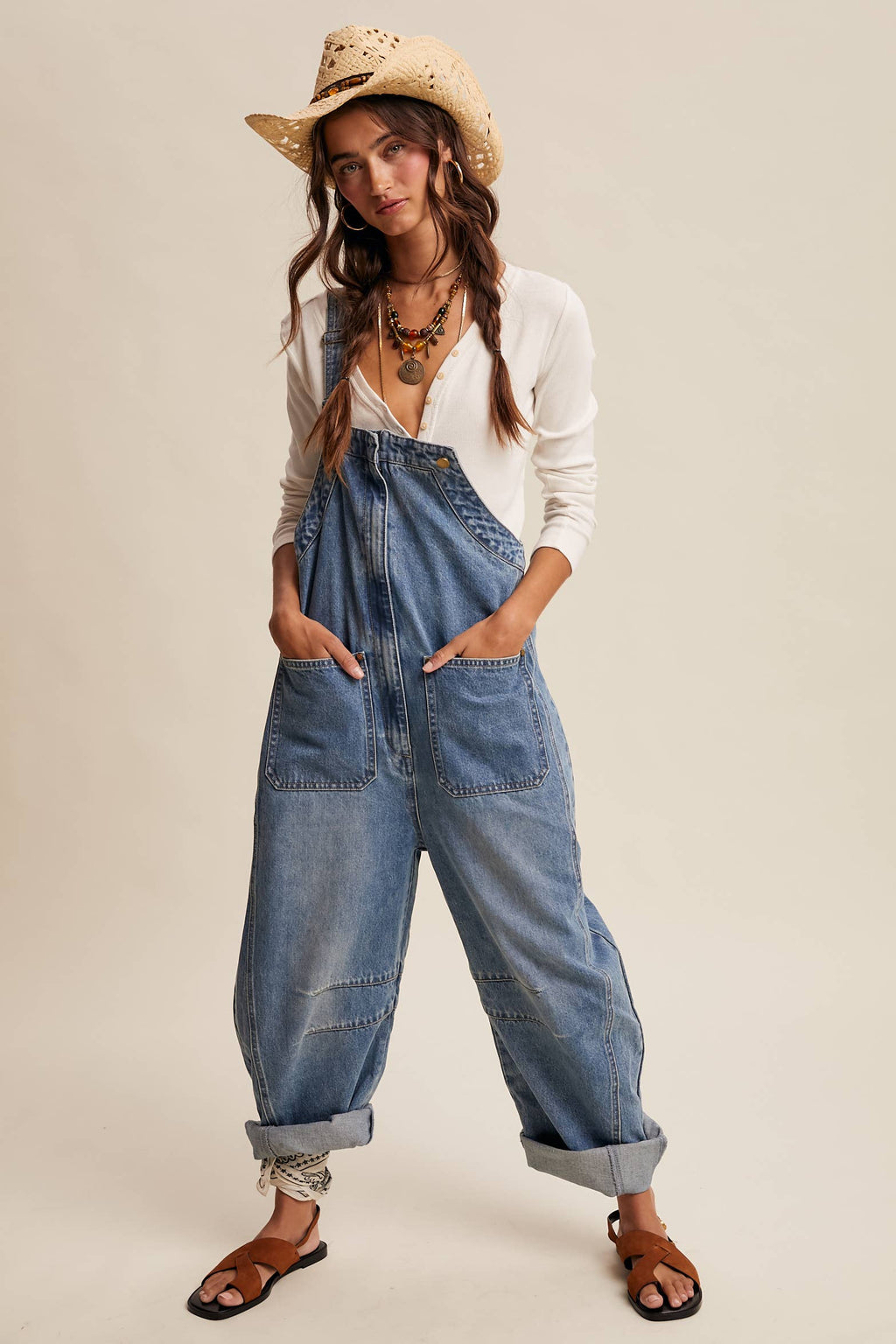 Western Wide Leg Denim Overalls