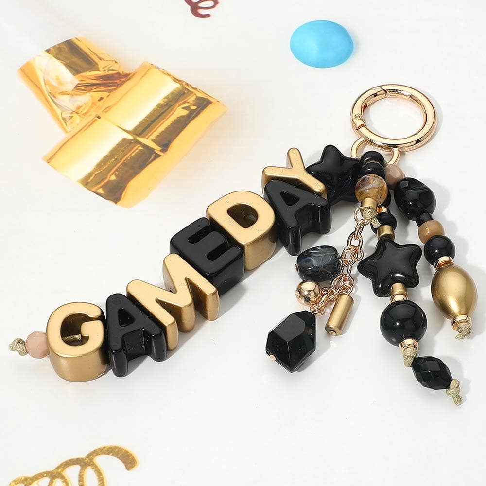 Black & Gold Gameday Beaded Drop Keychain Bag Charm