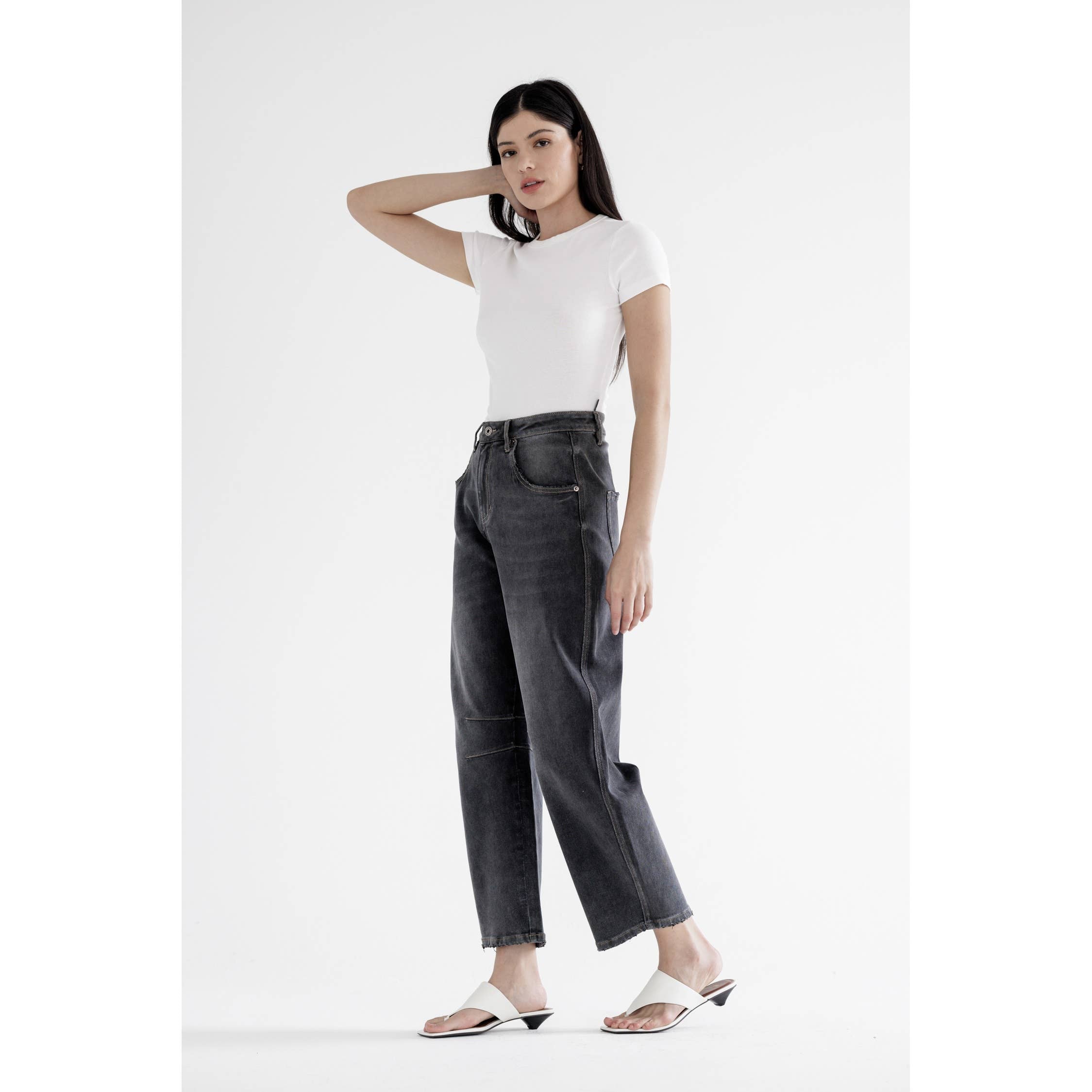 Black Eel Super High Hidden Button Barrel Jean