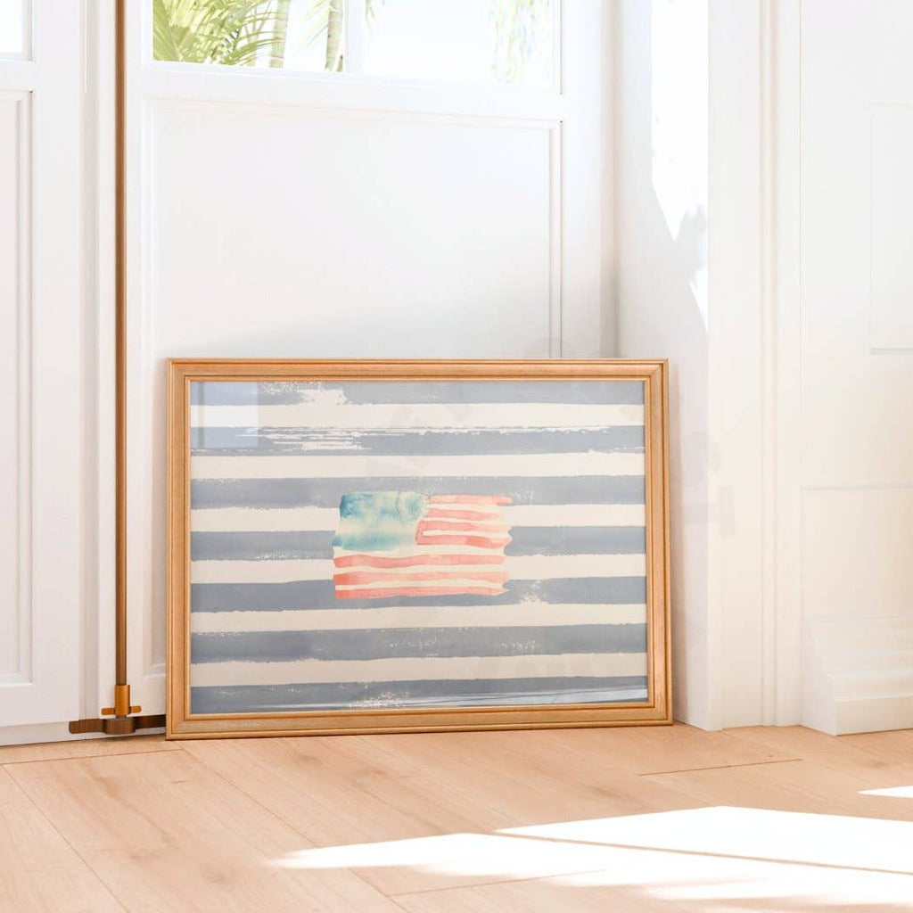 Landscape Watercolor American Flag Print