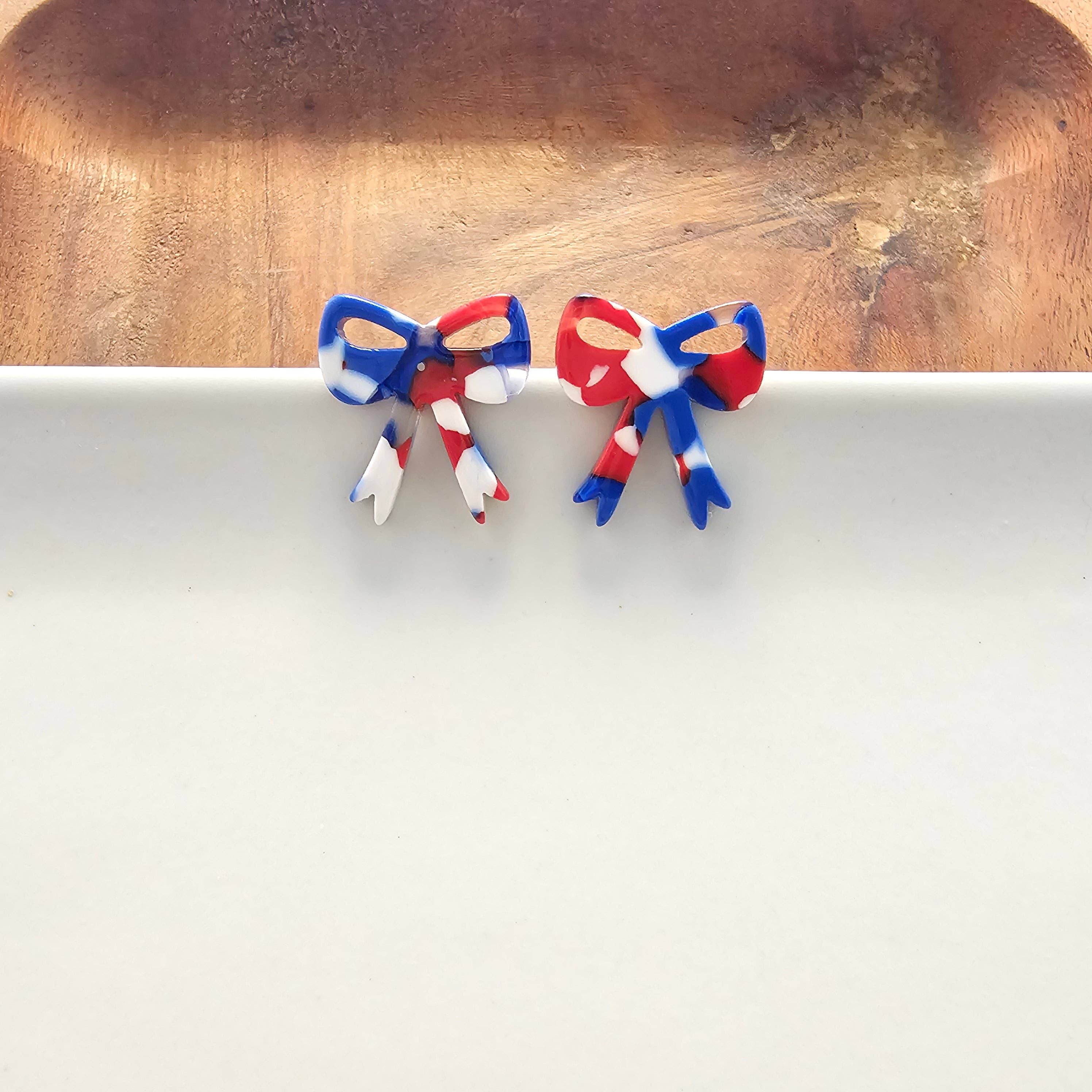 Red, White & Blue Bow Studs