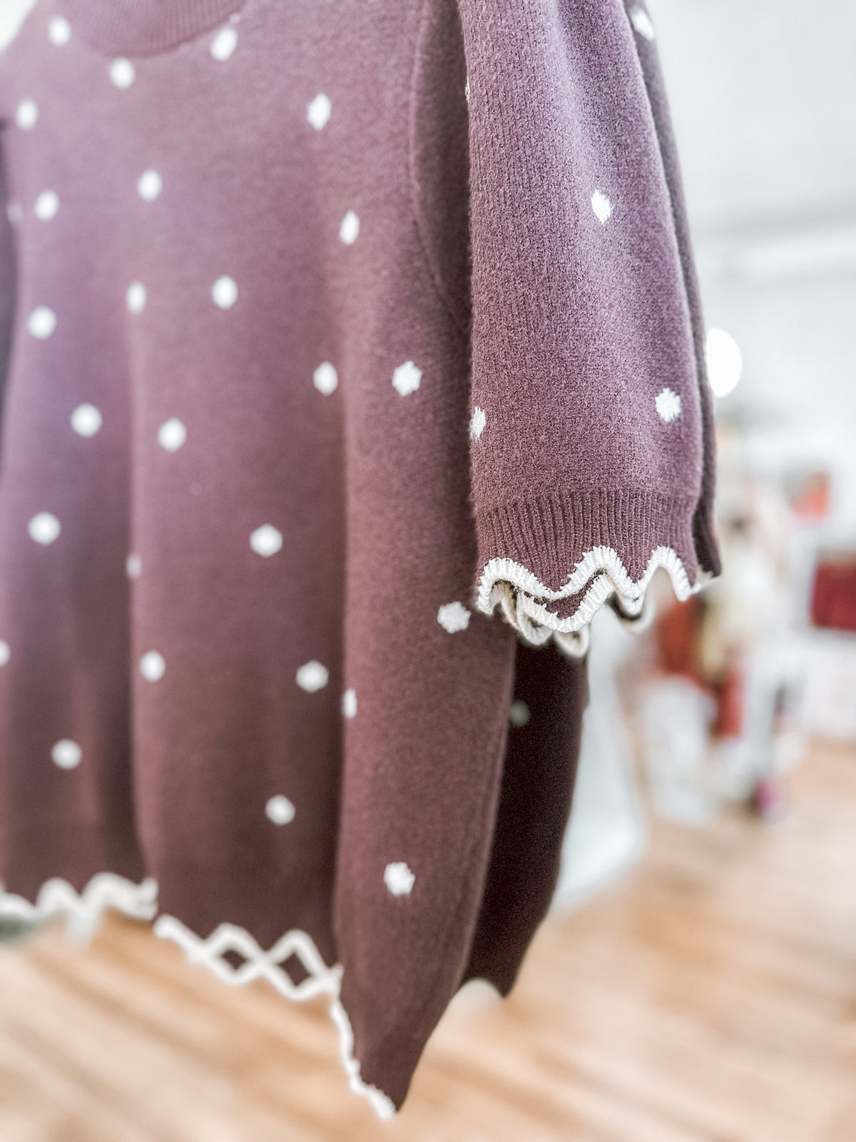 Plus Brown Scallop Polka Dot Top