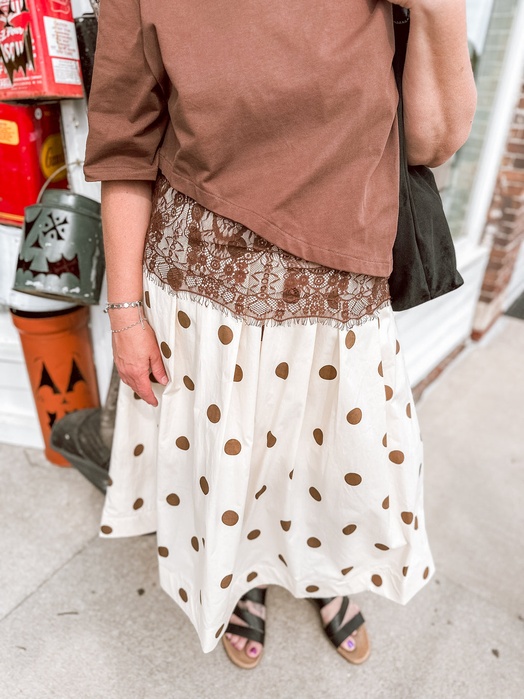 Brown Camila Lace Trim Top