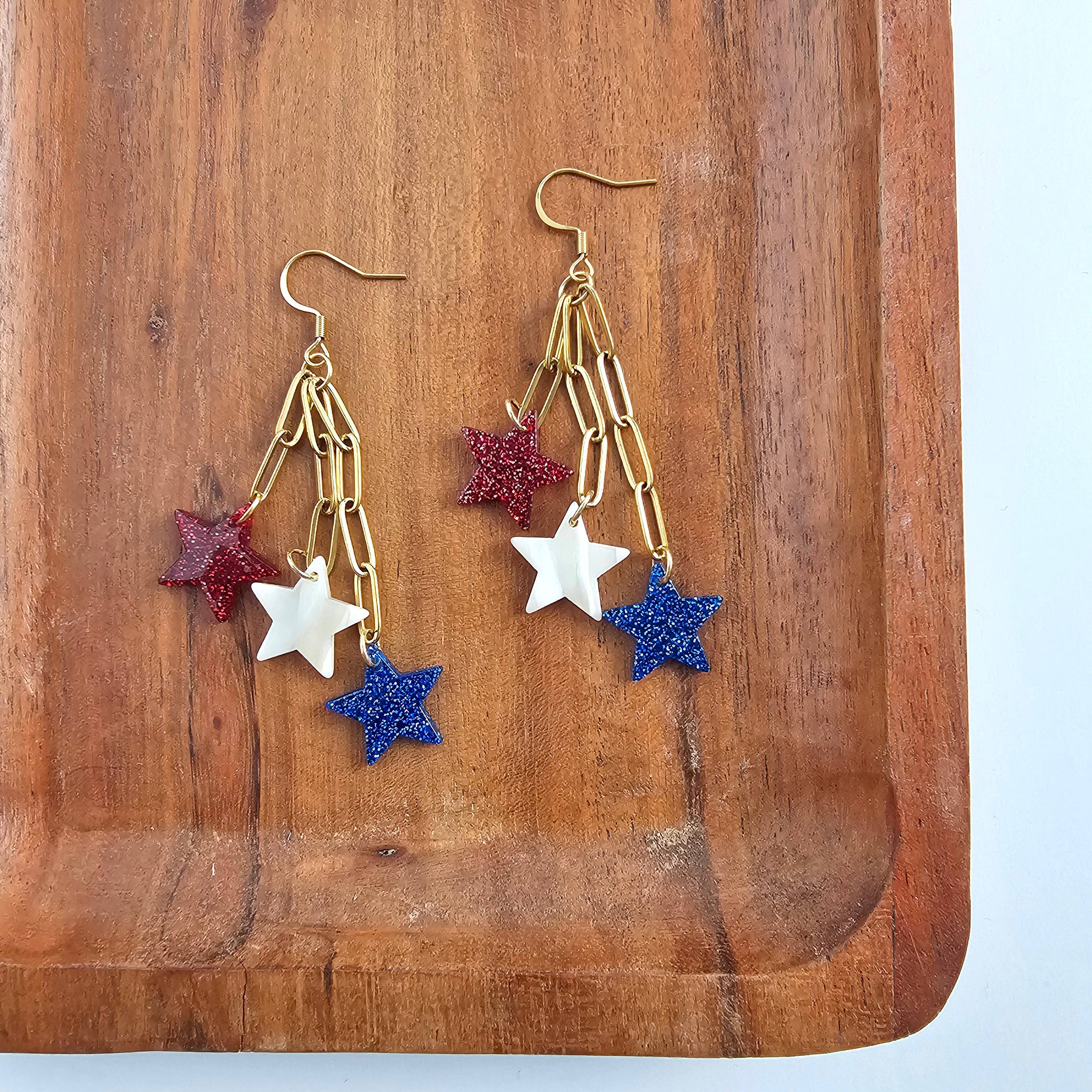 Red, White & Blue Firework Star Earrings