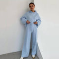 Blue Solid Color Sweater Set