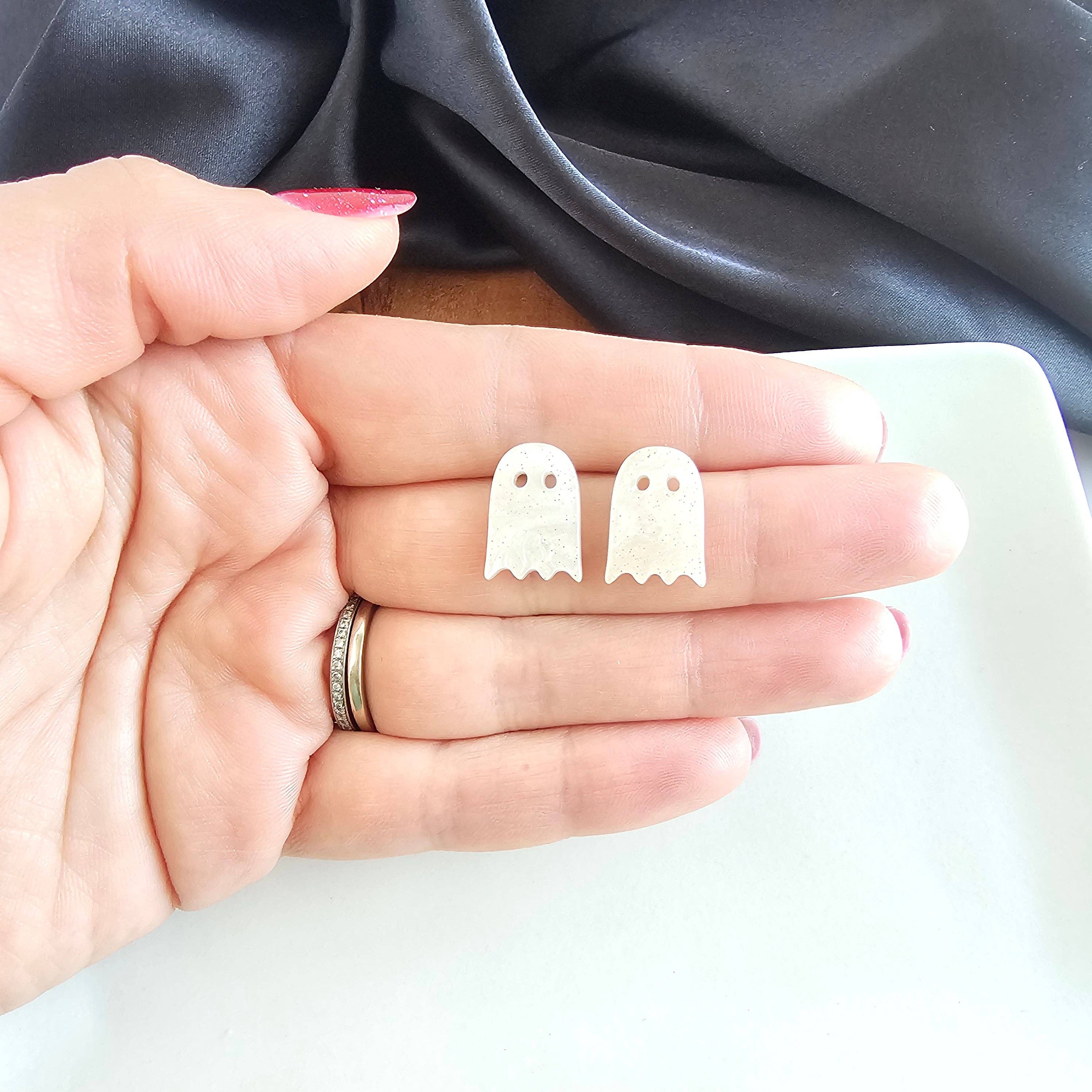 White Shimmer Mini Ghost Studs