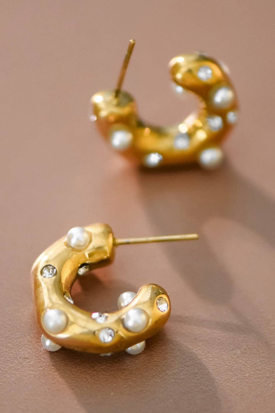 Pearl & Gold Stainless Steel Hoop Earrings