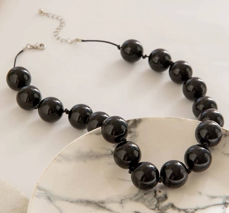Black Boho Chunky Colorful Beaded Statement Necklace