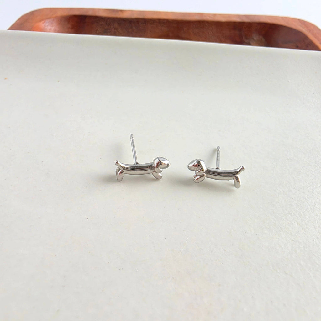 Silver Luxe Dainty Dachshund Studs