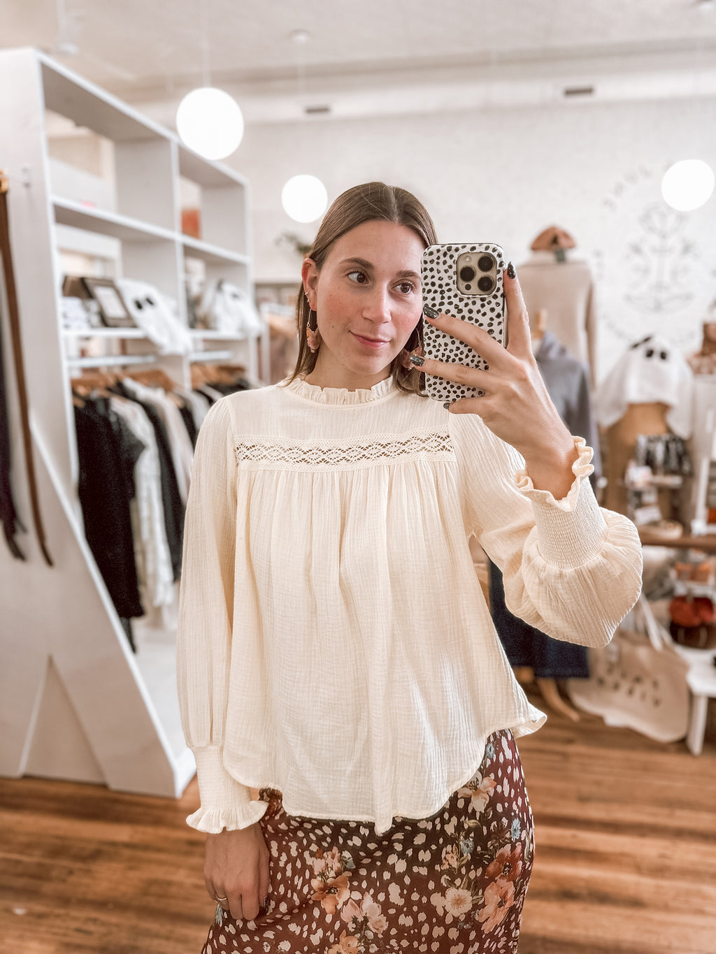 Buttercream Ruffled Gauze Blouse With Lace Insets