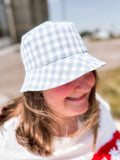 Dusty Blue Gingham Reversible Bucket Hat