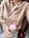 Mocha Lace Trim Sweater
