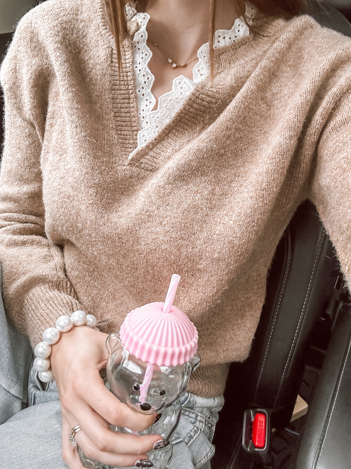 Mocha Lace Trim Sweater