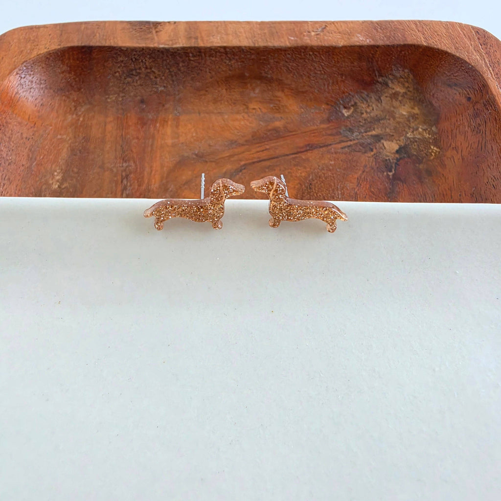 Brown Glitter Dainty Dachshund Studs
