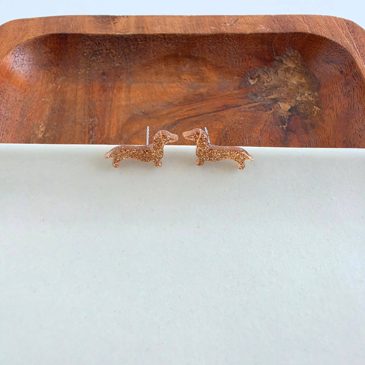 Brown Glitter Dainty Dachshund Studs