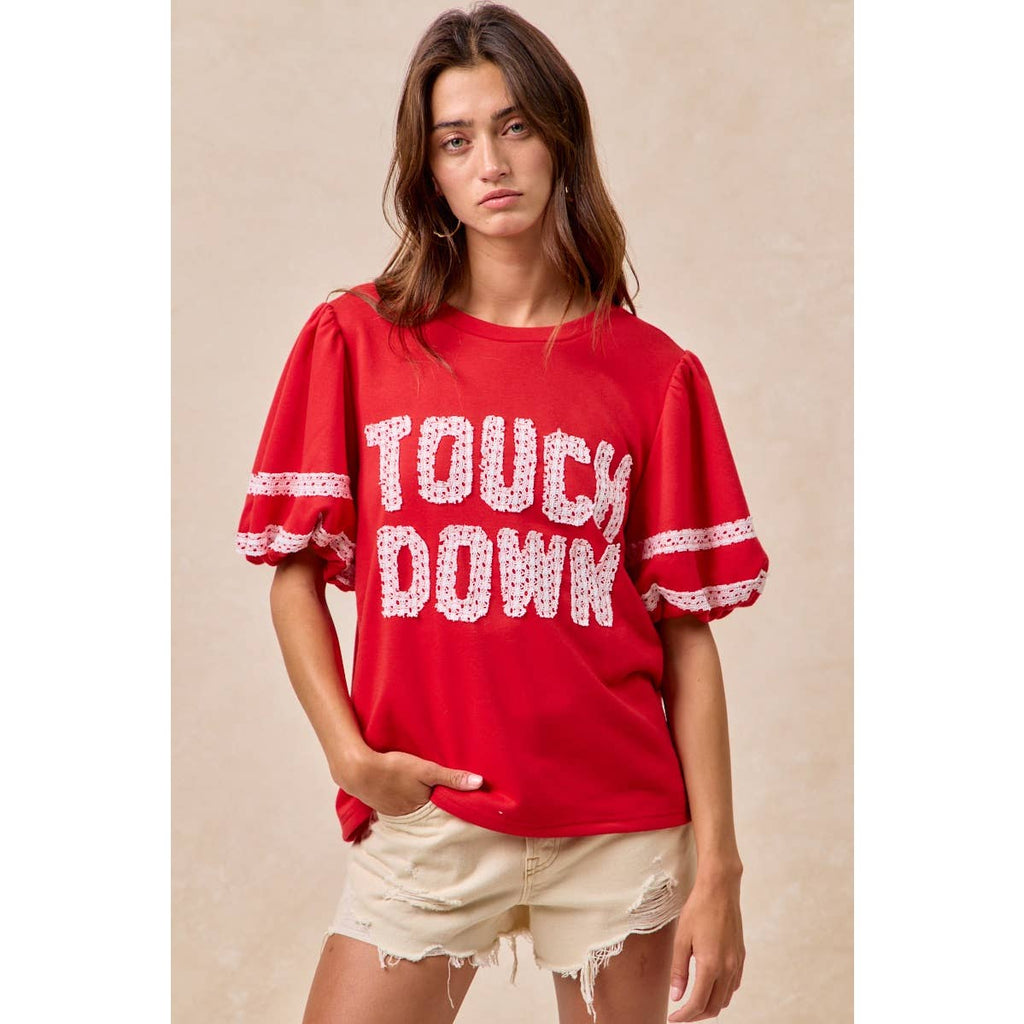 Red Touch Down Patchwork Top