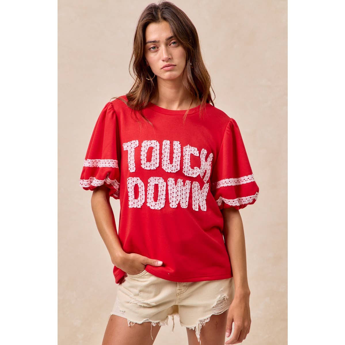 Red Touch Down Patchwork Top