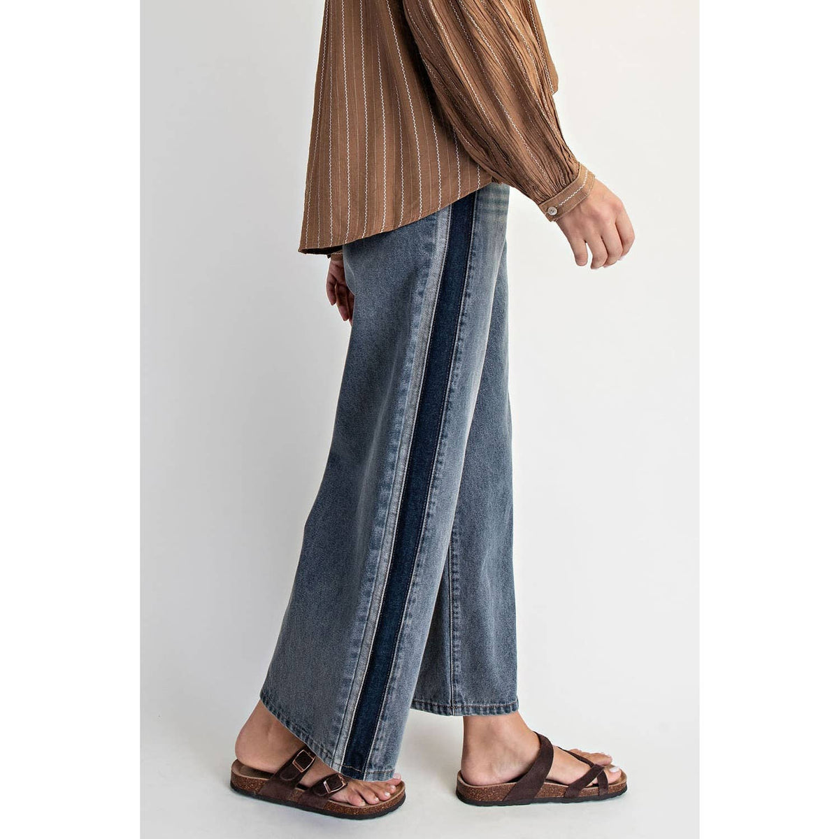 Denim Wide Leg Contrast Side Jeans