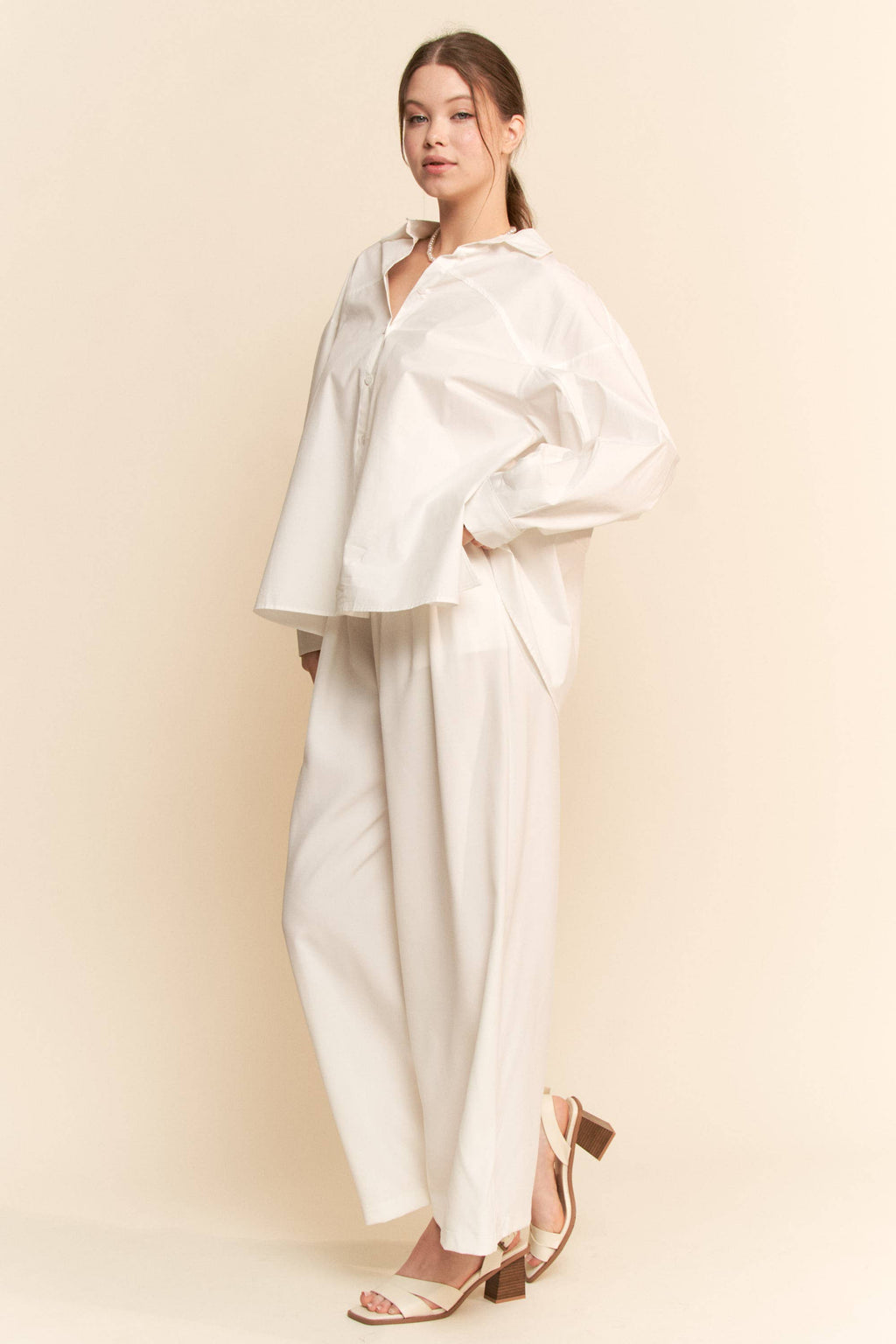 Plus Cream Blouse Long Sleeve Shirt
