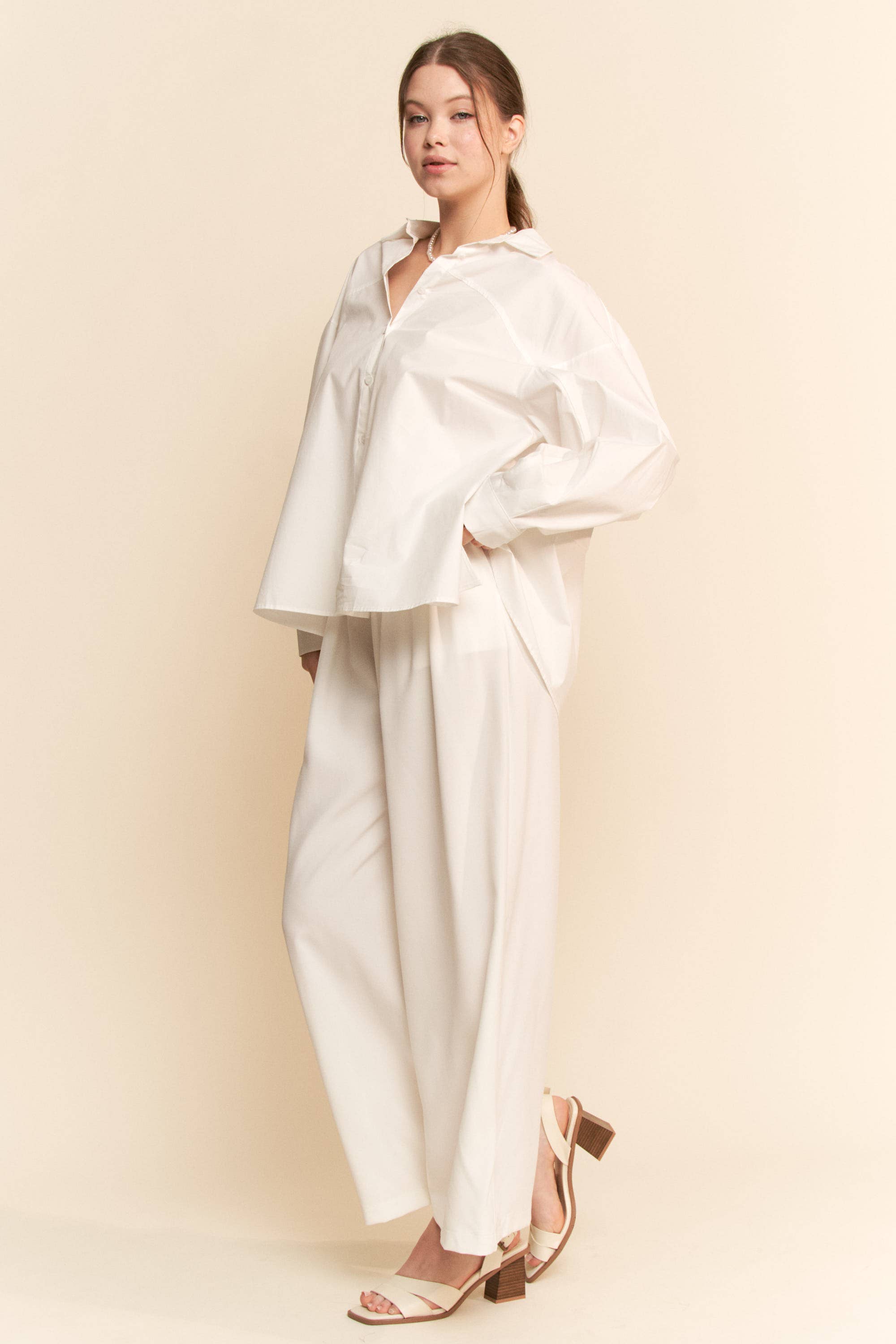 Plus Cream Blouse Long Sleeve Shirt