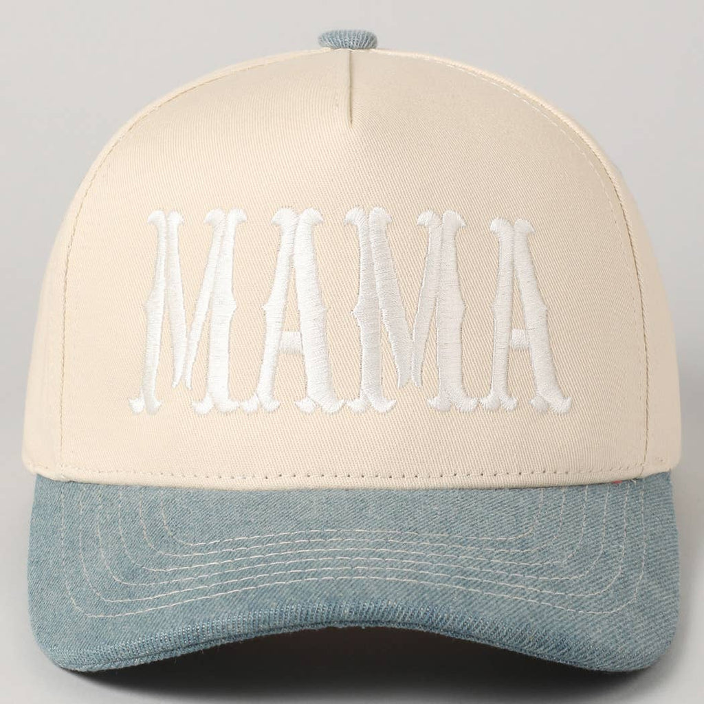 Denim MAMA Typographic Design Embroidery Baseball Cap