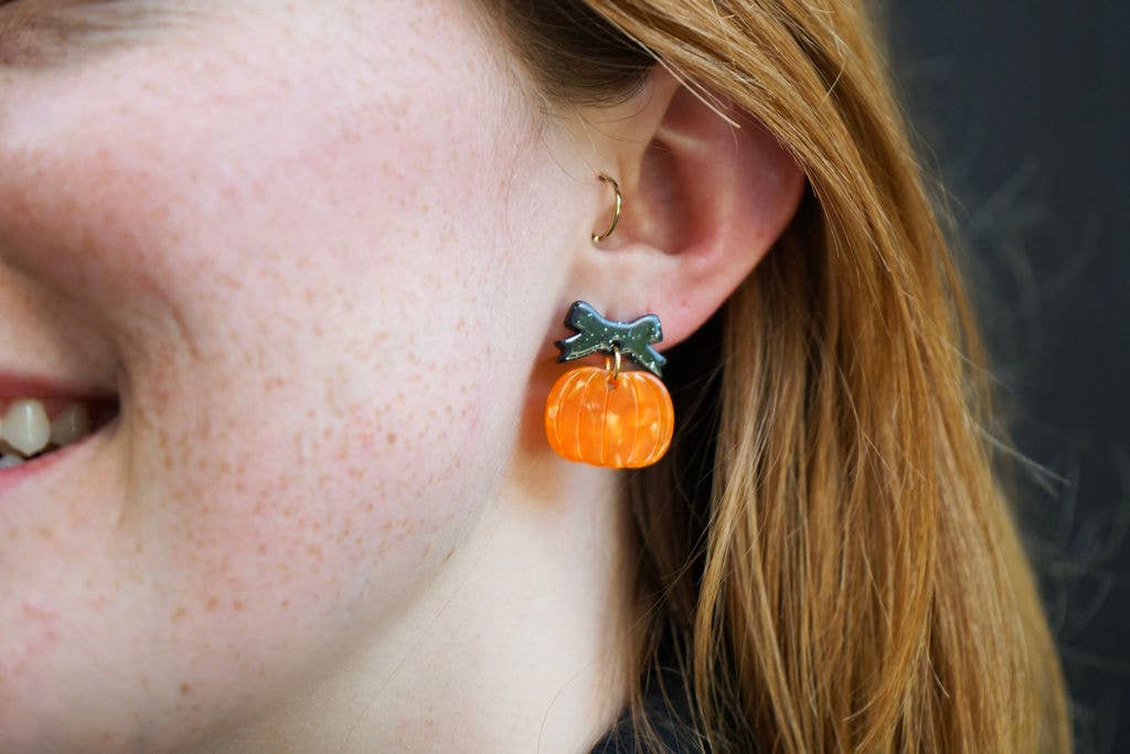 Orange Bow Pumpkin Patch Earrings