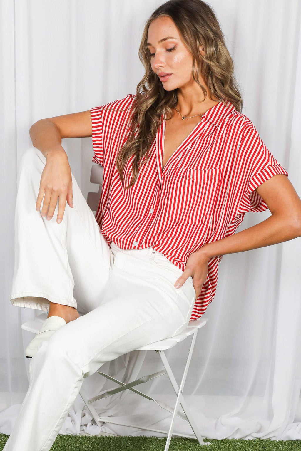 Red Collared Short Sleeve Shirt