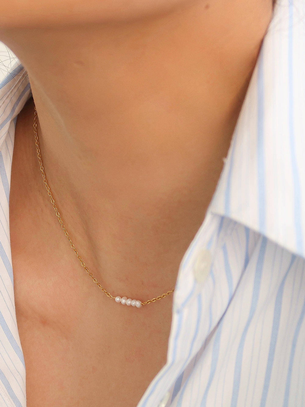 Yellow Gold & Peral 18K Non-Tarnish Petite Pearl Chokers