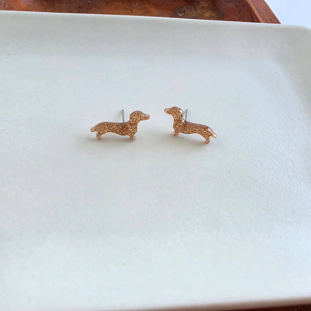 Brown Glitter Dainty Dachshund Studs