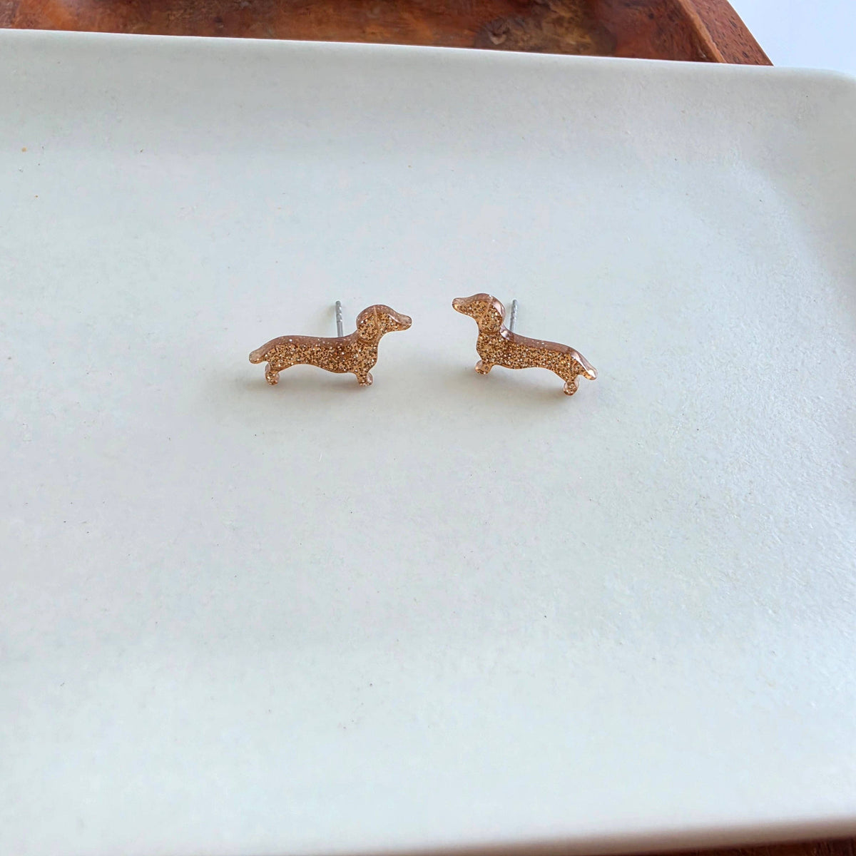 Brown Glitter Dainty Dachshund Studs