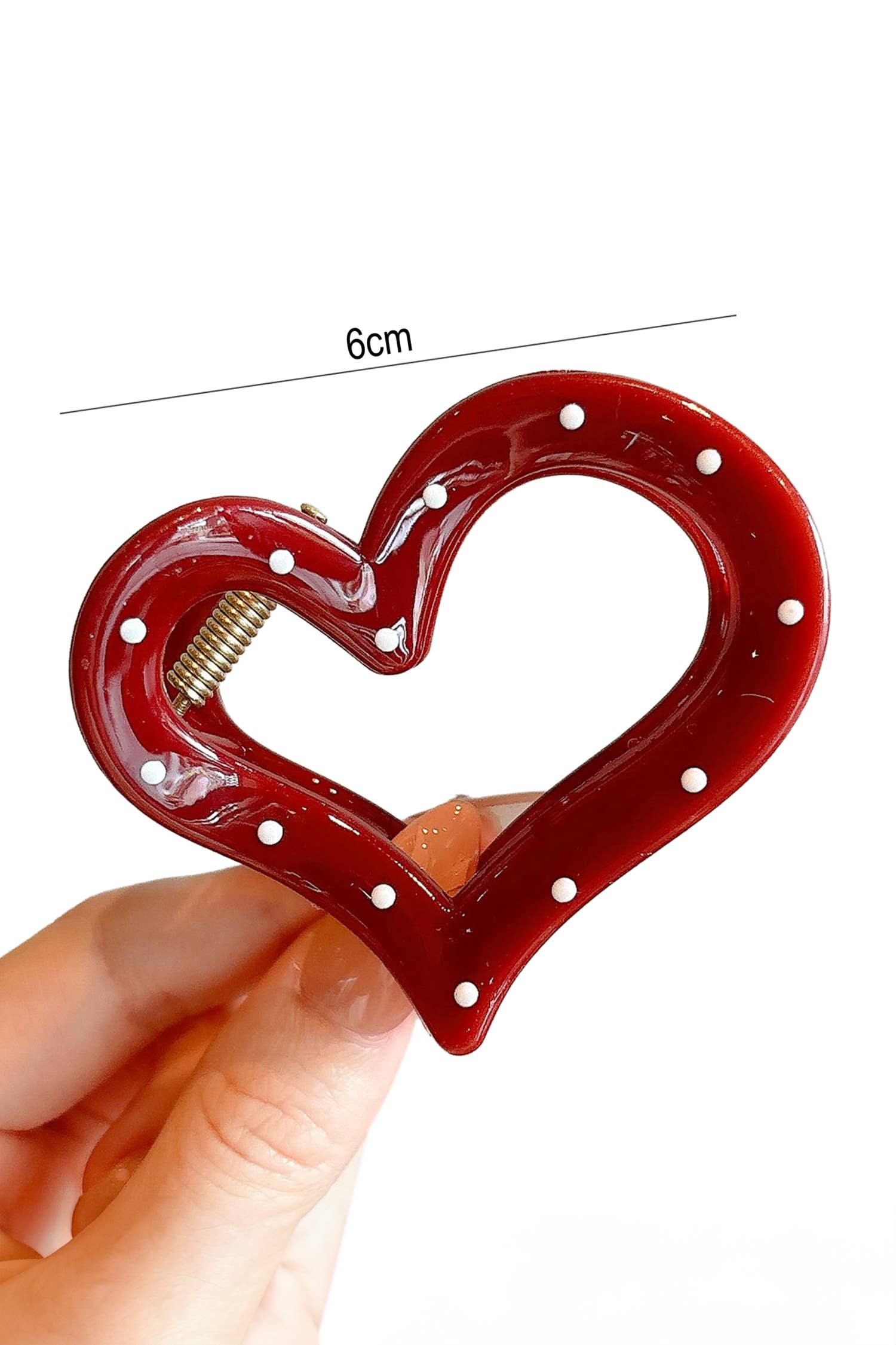 Fiery Red Polka Dot Heart Valentines Fashion Hair Claw Clip