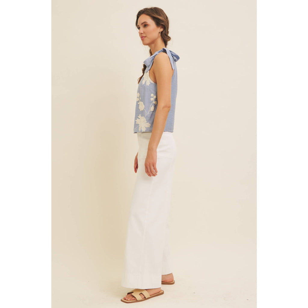 Dusty Blue Blouse Top With Bow Straps