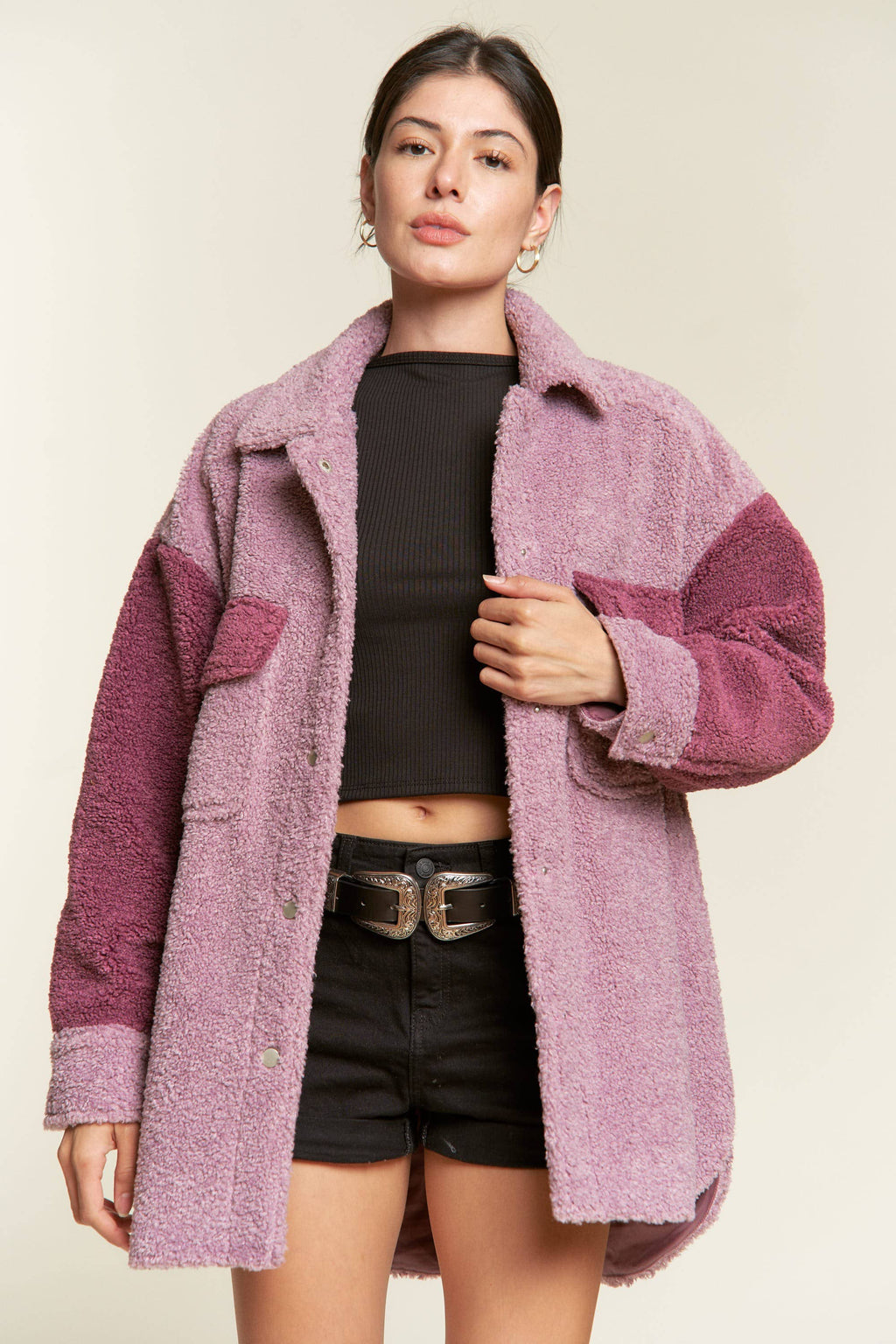 Plus Berry Colorblock Sherpa Jacket